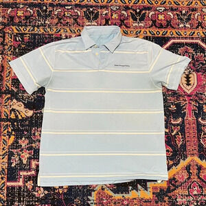 BMW Championship John Ashford Polo Shirt 2XL Blue Striped Short Sleeve